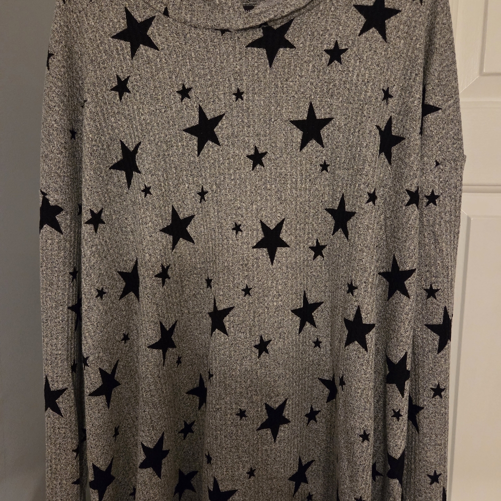 Gray Hooded, Star-patterned Sweater